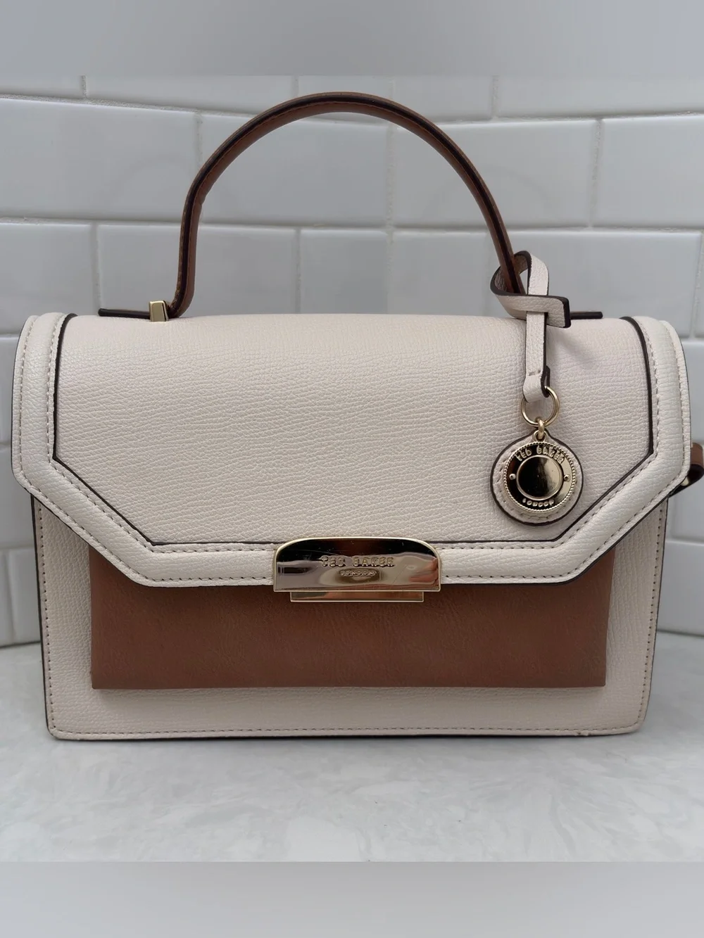 Ted Baker London Riley 2 tone Cream Brown Top-Handle Satchel Crossbody